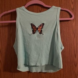 Light Blue Butterfly Cropped Tank Top